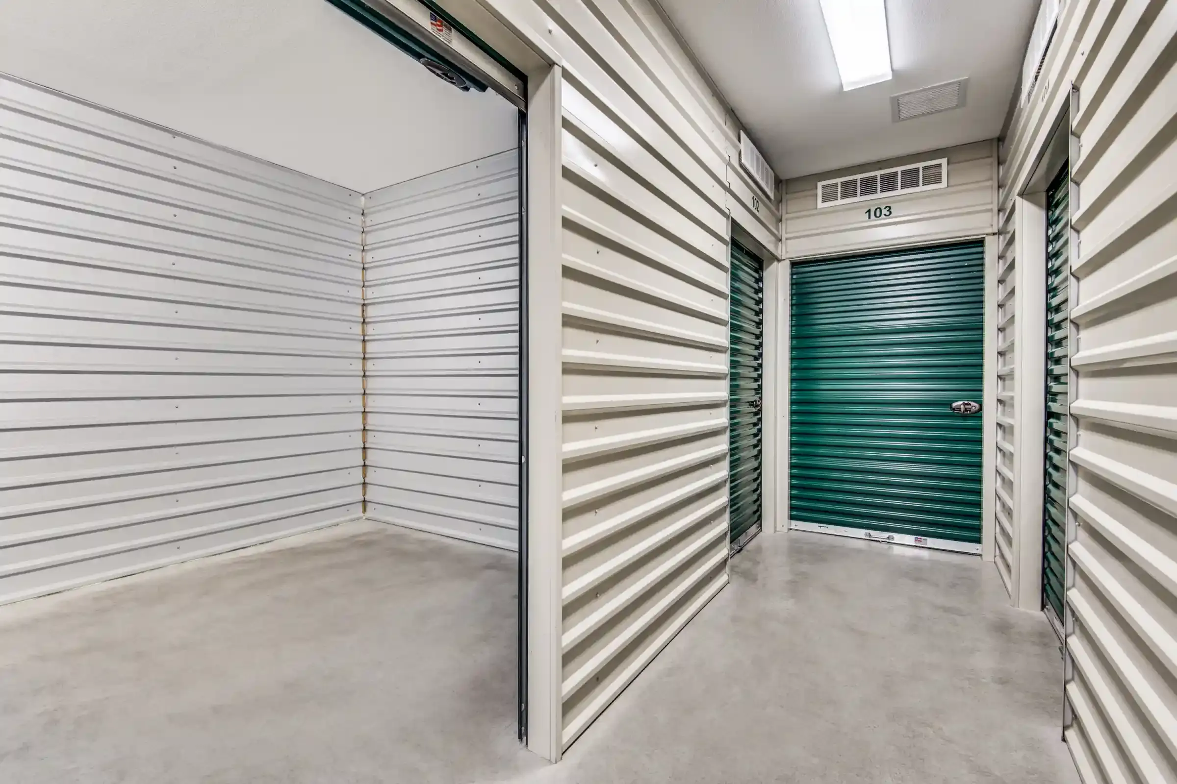 inside storage units with rolled up door