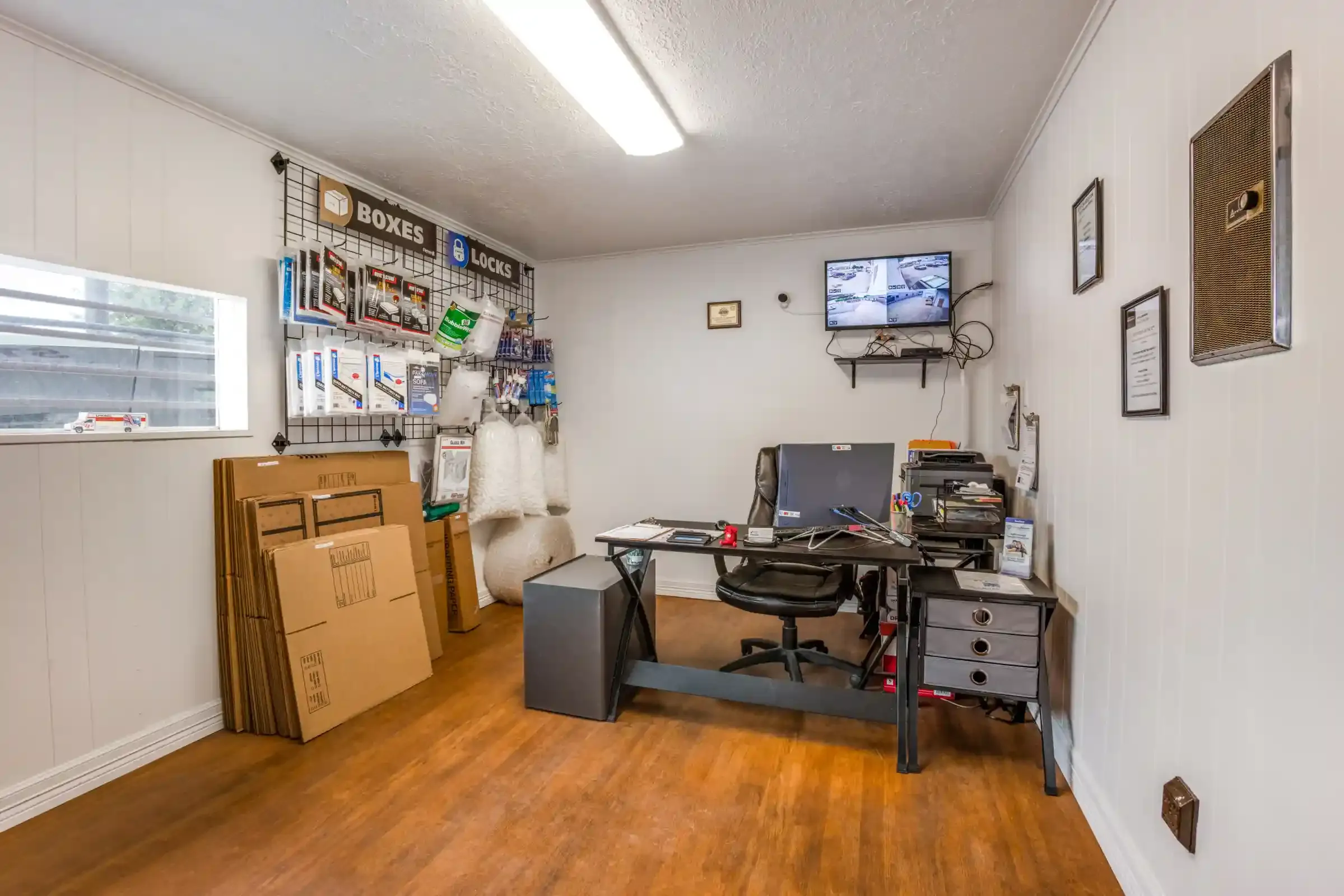 self storage office with packing supplies