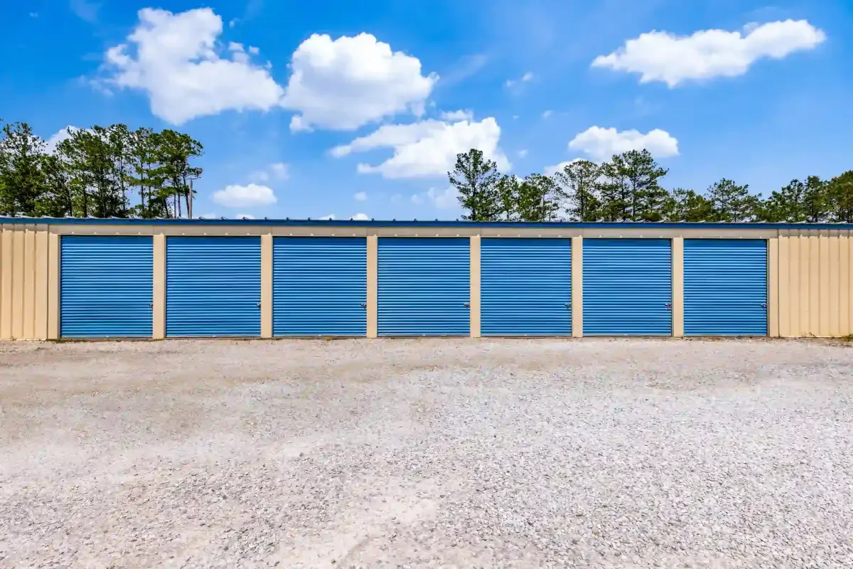 row of storage units with drive up access