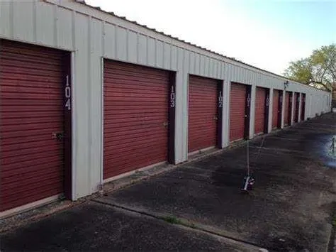 row of self storage units with drive up