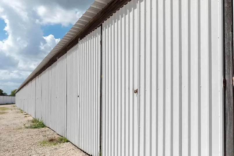row of self storage units with drive up
