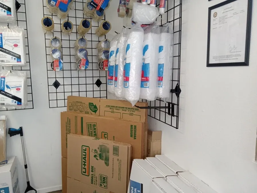 Happy Self Storage wall of packing supplies