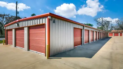 row of storage units with drive up access