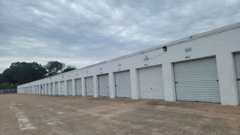 row of self storage units with drive up