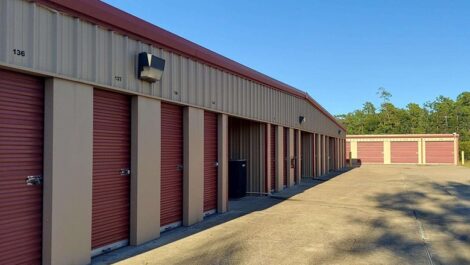 row of self storage units with drive up