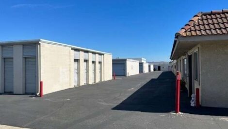 row of drive up storage units