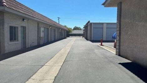 row of drive up storage units