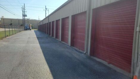 row of drive up storage units