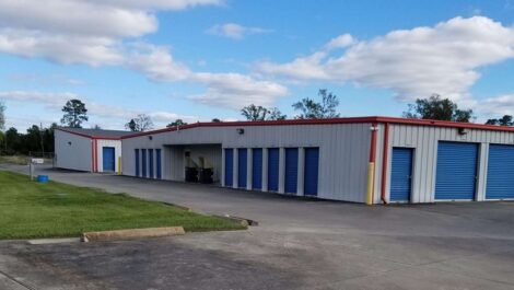 row of self storage units with drive up