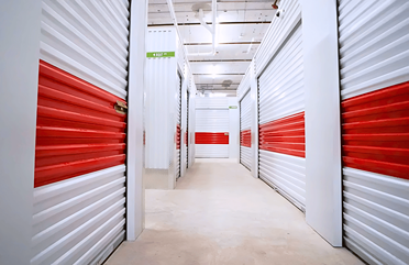 Hallway to storage in Galveston, red line