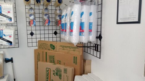 Happy Self Storage wall of packing supplies